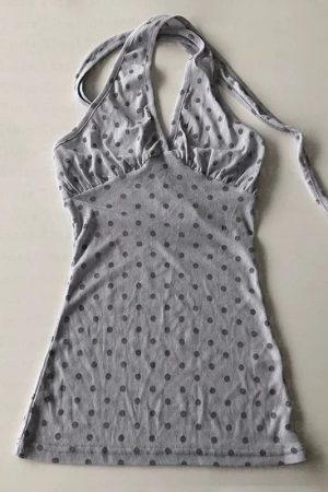 Quick Outfits, Modest Fashion Outfits Ideas Y2K Halter Neck Polka Dot Top