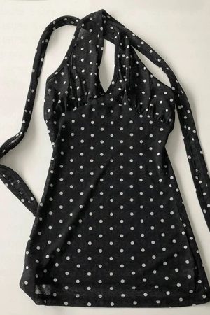 Quick Outfits, Modest Fashion Outfits Ideas Y2K Halter Neck Polka Dot Top