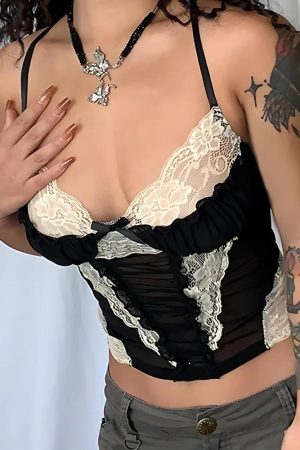 Quick Outfits, Modest Fashion Outfits Ideas Y2K Lace Sheer Cropped Top