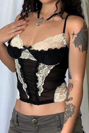 Quick Outfits, Modest Fashion Outfits Ideas Y2K Lace Sheer Cropped Top