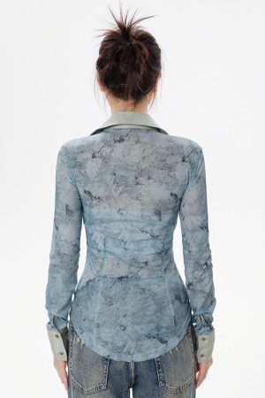 Quick Outfits, Modest Fashion Outfits Ideas Y2K Lace Up Sheer Shirt