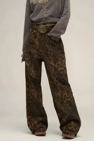 Quick Outfits, Modest Fashion Outfits Ideas Y2K Leopard Straight Leg Pants