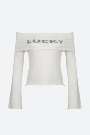 Quick Outfits, Modest Fashion Outfits Ideas Y2K Lucky Girl Off Shoulder Top