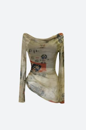 Quick Outfits, Modest Fashion Outfits Ideas Y2K Off Shoulder Asymmetric Top