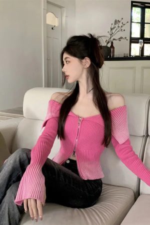 Quick Outfits, Modest Fashion Outfits Ideas Y2K Off Shoulder Cardigan