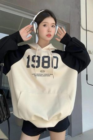 Quick Outfits, Modest Fashion Outfits Ideas Y2K Oversized Patchwork Hoodie