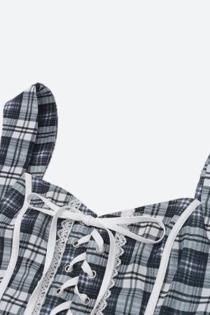 Quick Outfits, Modest Fashion Outfits Ideas Y2K Plaid Lace Up Top