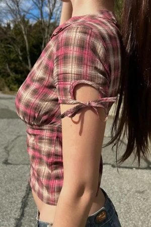 Quick Outfits, Modest Fashion Outfits Ideas Y2K Plaid Ruffled Shirt