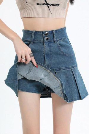 Quick Outfits, Modest Fashion Outfits Ideas Y2K Pleated Jean Mini Skort
