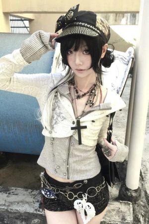 Quick Outfits, Modest Fashion Outfits Ideas Y2K Rhinestone Layered Cardigan