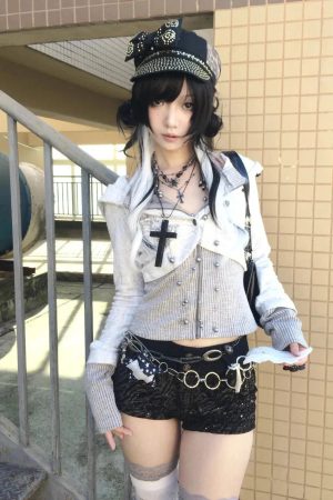 Quick Outfits, Modest Fashion Outfits Ideas Y2K Rhinestone Layered Cardigan