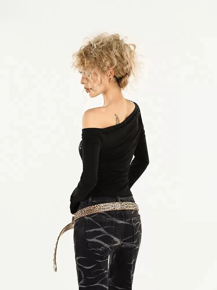 Quick Outfits, Modest Fashion Outfits Ideas Y2K Rhinestone One Shoulder Top Quick Outfits, Modest Fashion Outfits Ideas Y2K Rhinestone One Shoulder Top