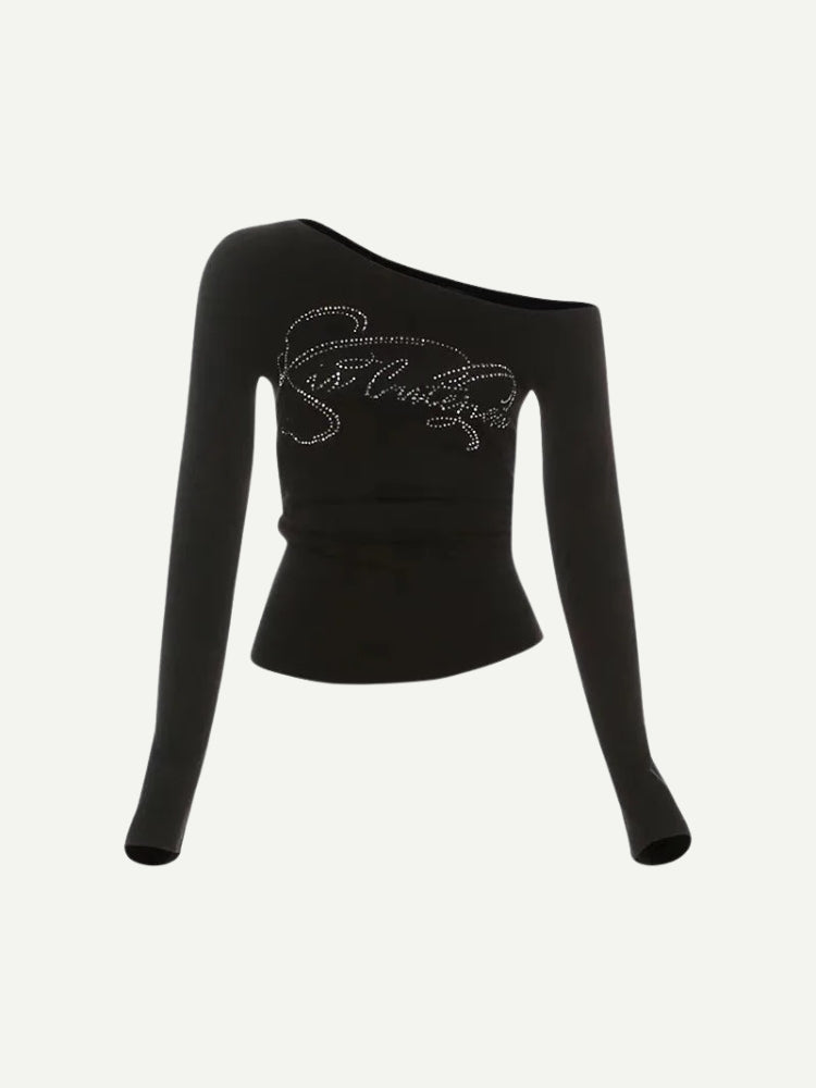 Quick Outfits, Modest Fashion Outfits Ideas Y2K Rhinestone One Shoulder Top Quick Outfits, Modest Fashion Outfits Ideas Y2K Rhinestone One Shoulder Top