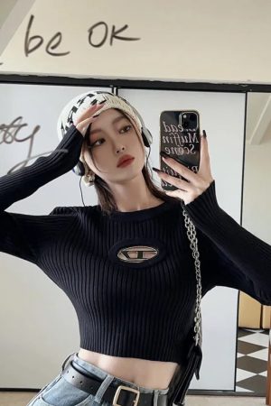 Quick Outfits, Modest Fashion Outfits Ideas Y2K Ribbed Cropped Sweater