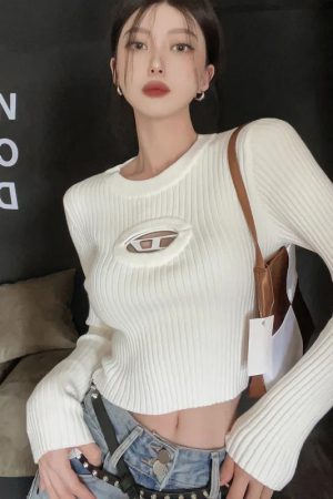 Quick Outfits, Modest Fashion Outfits Ideas Y2K Ribbed Cropped Sweater