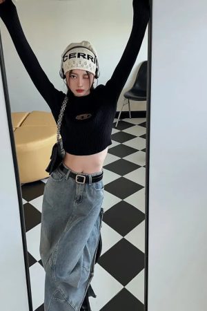 Quick Outfits, Modest Fashion Outfits Ideas Y2K Ribbed Cropped Sweater