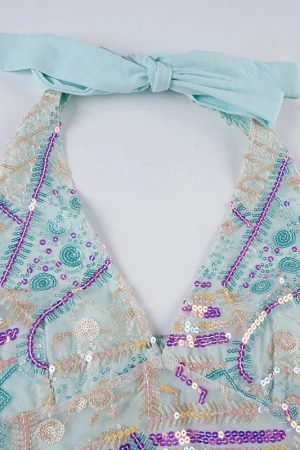 Quick Outfits, Modest Fashion Outfits Ideas Y2K Sequined Halter Top