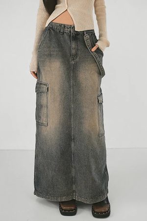 Quick Outfits, Modest Fashion Outfits Ideas Y2K Side Strap Cargo Maxi Skirt