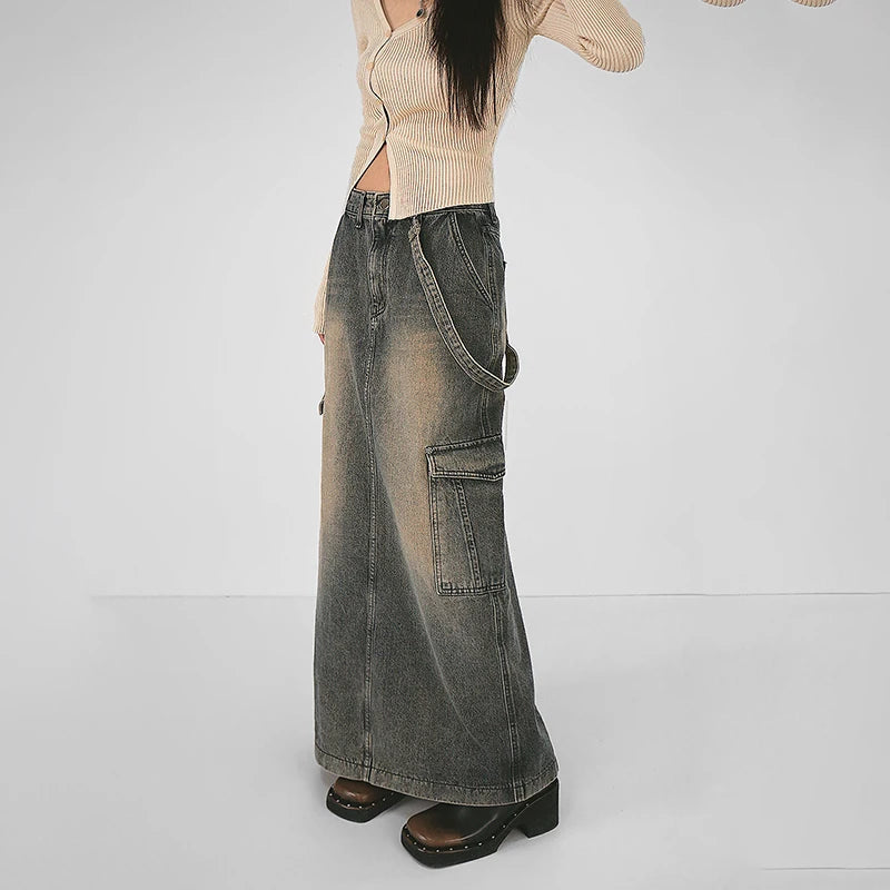 Quick Outfits, Modest Fashion Outfits Ideas Y2K Side Strap Cargo Maxi Skirt Quick Outfits, Modest Fashion Outfits Ideas Y2K Side Strap Cargo Maxi Skirt