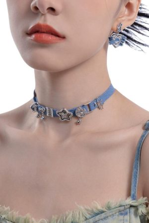 Quick Outfits, Modest Fashion Outfits Ideas Y2K Sparkle Denim Choker Necklace