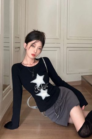 Quick Outfits, Modest Fashion Outfits Ideas Y2K Star Basic Top