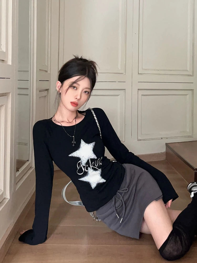 Quick Outfits, Modest Fashion Outfits Ideas Y2K Star Basic Top Quick Outfits, Modest Fashion Outfits Ideas Y2K Star Basic Top