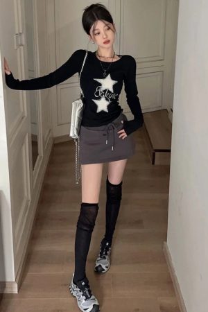 Quick Outfits, Modest Fashion Outfits Ideas Y2K Star Basic Top