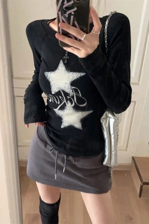 Quick Outfits, Modest Fashion Outfits Ideas Y2K Star Basic Top