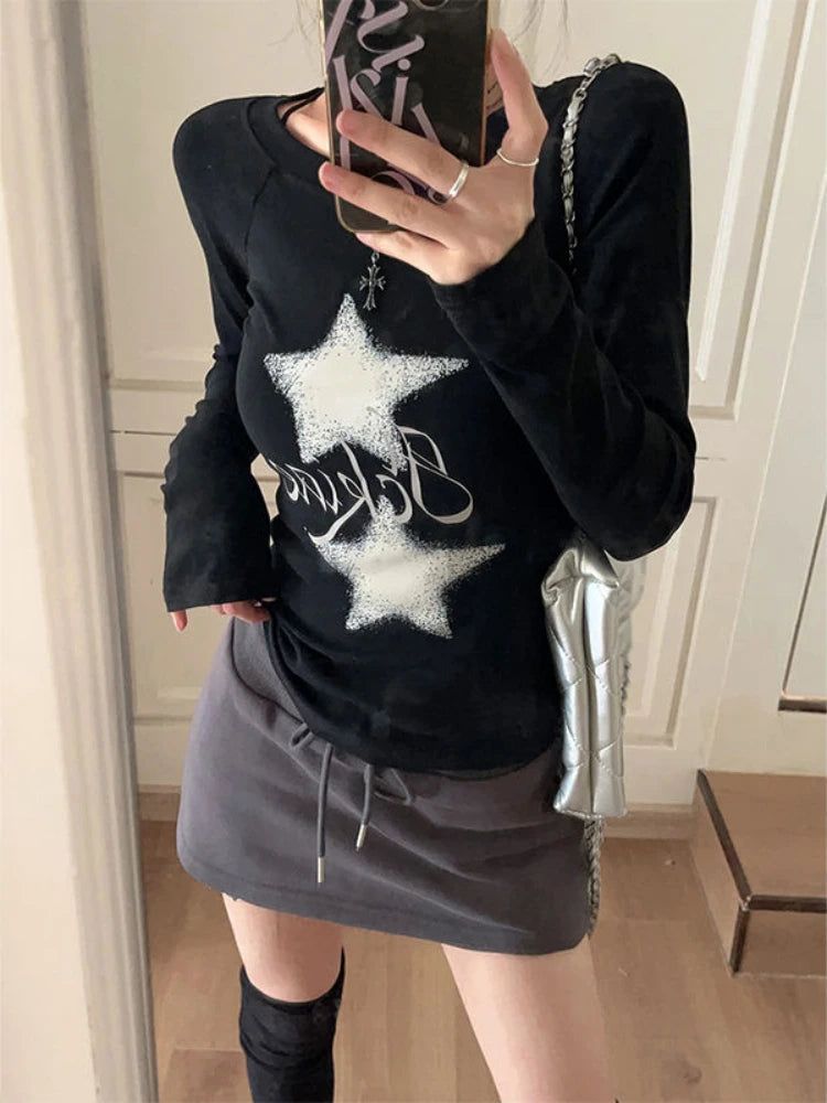 Quick Outfits, Modest Fashion Outfits Ideas Y2K Star Basic Top Quick Outfits, Modest Fashion Outfits Ideas Y2K Star Basic Top