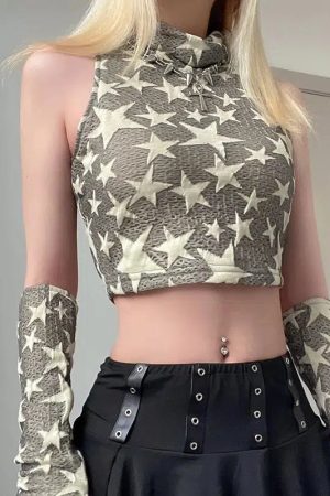 Quick Outfits, Modest Fashion Outfits Ideas Y2K Star Embroidered Crop Top