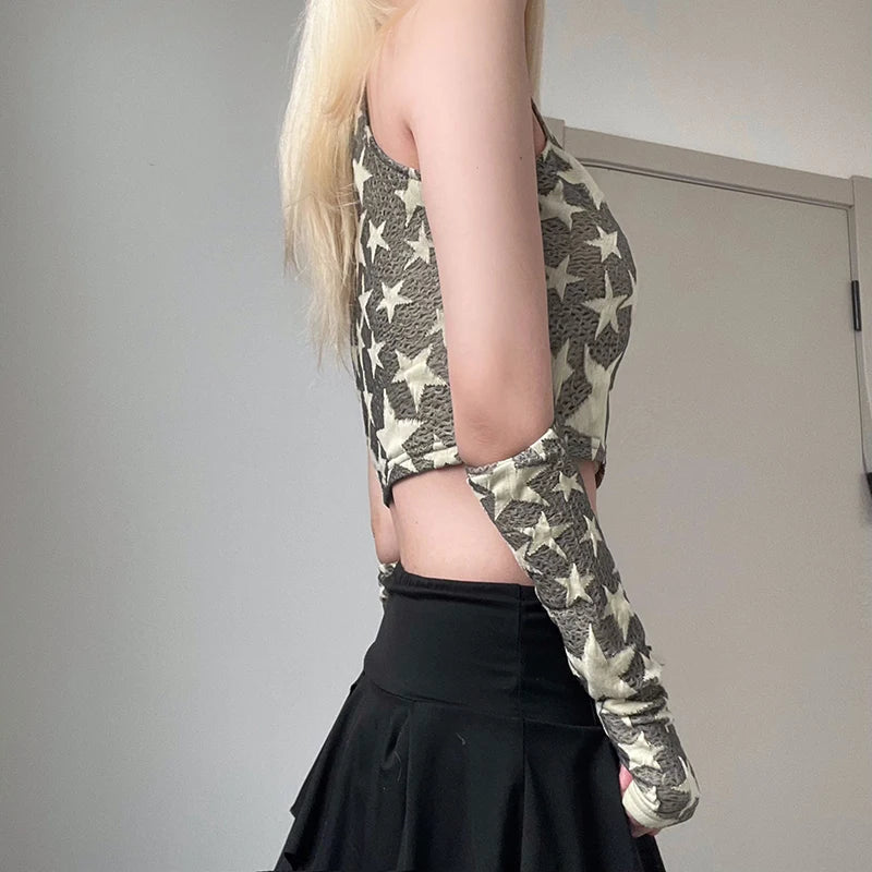 Quick Outfits, Modest Fashion Outfits Ideas Y2K Star Embroidered Crop Top Quick Outfits, Modest Fashion Outfits Ideas Y2K Star Embroidered Crop Top