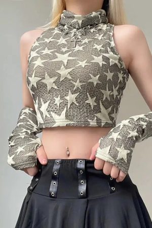 Quick Outfits, Modest Fashion Outfits Ideas Y2K Star Embroidered Crop Top