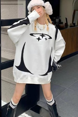 Quick Outfits, Modest Fashion Outfits Ideas Y2K Star Futuristic Knitted Sweater