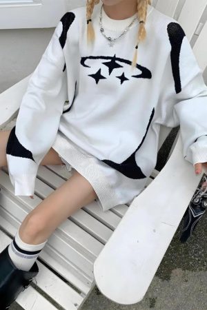 Quick Outfits, Modest Fashion Outfits Ideas Y2K Star Futuristic Knitted Sweater