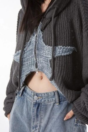 Quick Outfits, Modest Fashion Outfits Ideas Y2K Star Hooded Cardigan