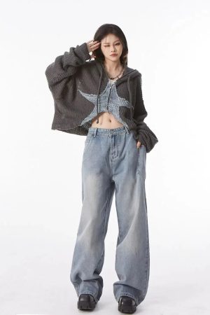 Quick Outfits, Modest Fashion Outfits Ideas Y2K Star Hooded Cardigan