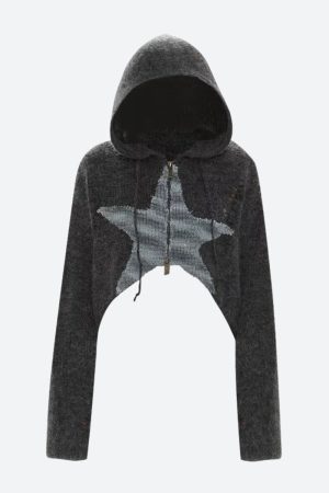 Quick Outfits, Modest Fashion Outfits Ideas Y2K Star Hooded Cardigan
