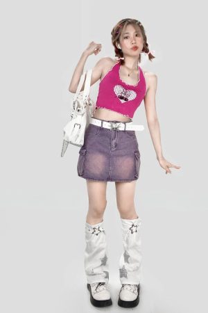 Quick Outfits, Modest Fashion Outfits Ideas Y2K Star Patch Belted Leg Warmers