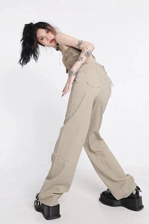 Quick Outfits, Modest Fashion Outfits Ideas Y2K Star Pockets High Waist Jeans