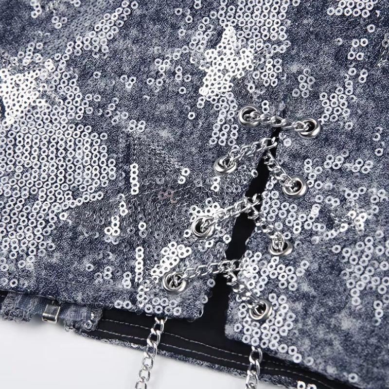 Quick Outfits, Modest Fashion Outfits Ideas Y2K Star Sequined Crop Top Quick Outfits, Modest Fashion Outfits Ideas Y2K Star Sequined Crop Top