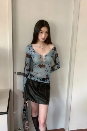 Quick Outfits, Modest Fashion Outfits Ideas Y2K Tie Dye Sheer Tee