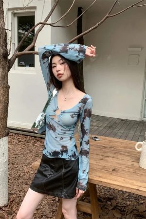 Quick Outfits, Modest Fashion Outfits Ideas Y2K Tie Dye Sheer Tee