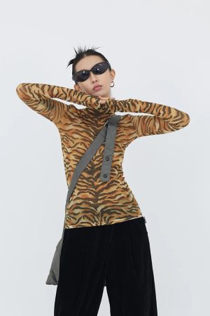 Quick Outfits, Modest Fashion Outfits Ideas Y2K Tiger Mesh Top