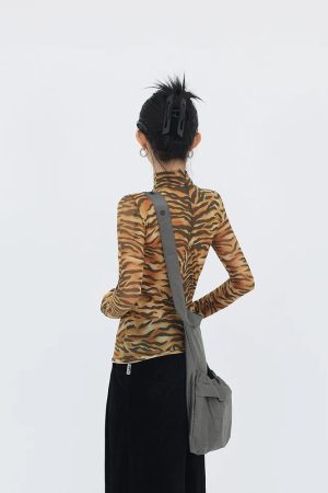 Quick Outfits, Modest Fashion Outfits Ideas Y2K Tiger Mesh Top