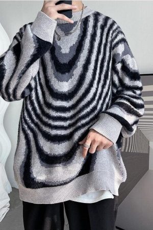 Quick Outfits, Modest Fashion Outfits Ideas Y2K Wavy Striped Knitted Sweater