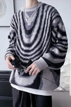 Quick Outfits, Modest Fashion Outfits Ideas Y2K Wavy Striped Knitted Sweater