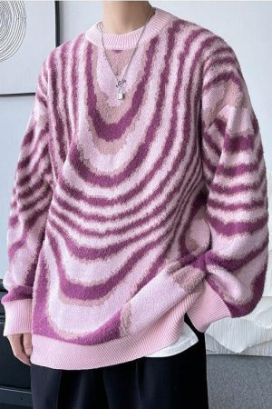 Quick Outfits, Modest Fashion Outfits Ideas Y2K Wavy Striped Knitted Sweater