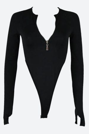 Quick Outfits, Modest Fashion Outfits Ideas Zip Up High Leg Bodysuit