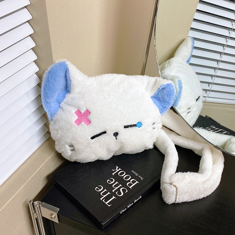 Quirky Crying Cat Plush Crossbody Bag for Women - Cute Cartoon Doll Bag for Autumn and Winter Fashion