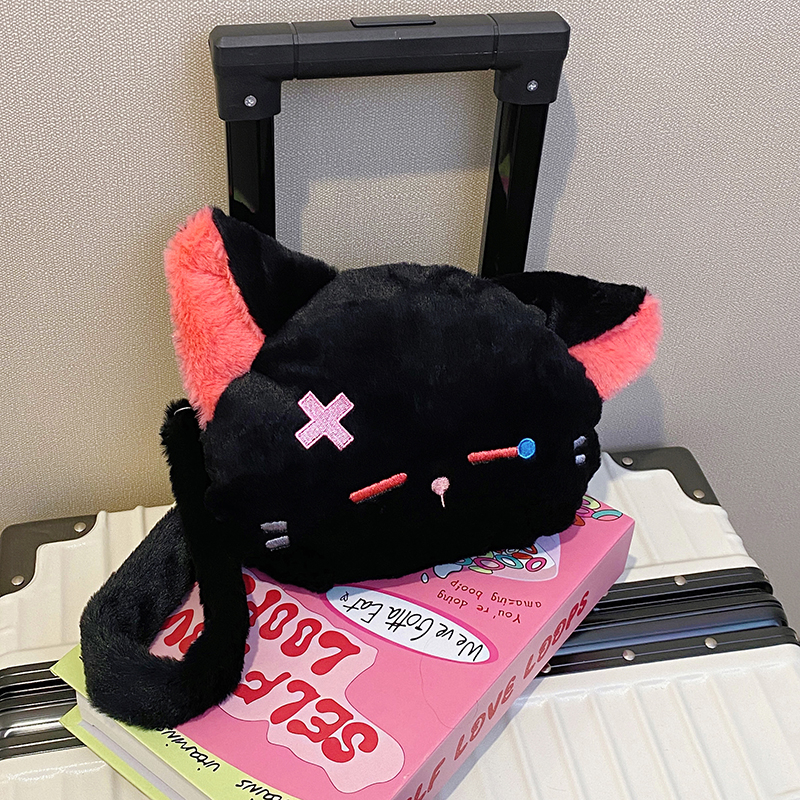 Quirky Crying Cat Plush Crossbody Bag for Women - Cute Cartoon Doll Bag for Autumn and Winter Fashion